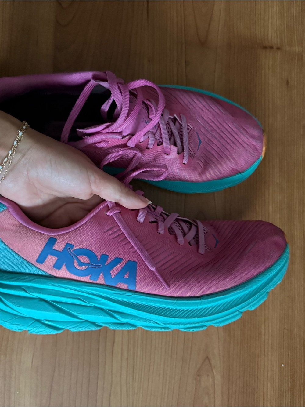 Hoka Women's Pink Athletic Shoes with Teal Midsole HOKA RINCON 3